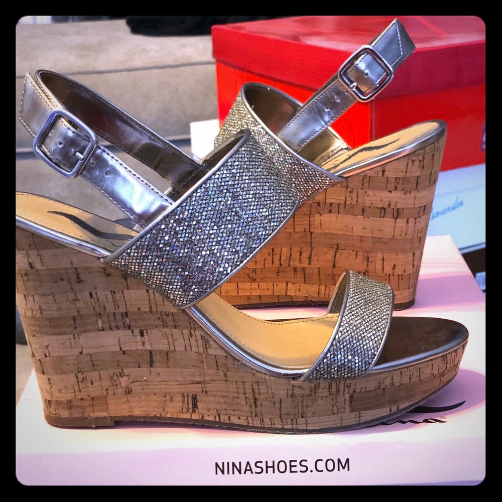Nina Wedge Platform Sandal  Silver